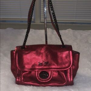 COACH Red Metallic Shoulder Bag with Braided Straps